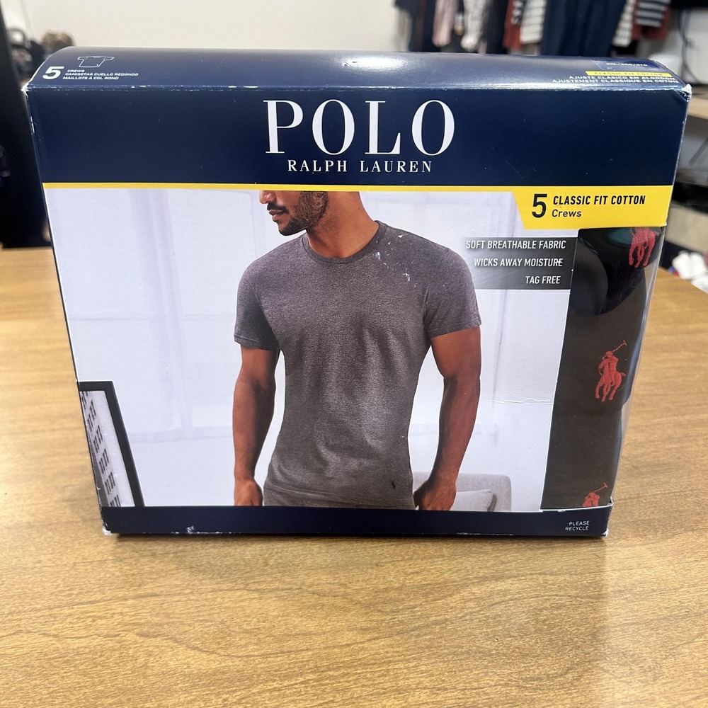 Polo Ralph Lauren Shirt Mens 2XL Black 5 Pack Classic Fit Cotton Crews Tagless